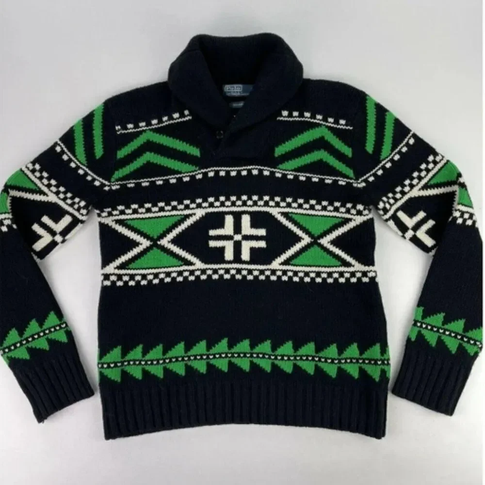 Polo Ralph Lauren Unisex Multi Geometric Shawl Collar Apres Ski Sweater - Picture 4 of 16